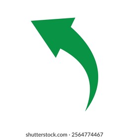 Green curved graph with arrow icon. Arrow illustration pointing up. Counterclockwise direction pointer. single arrow, sign left down isolated on white background. Vector illustration