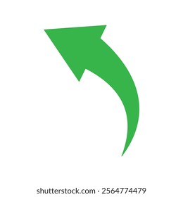 Green curved graph with arrow icon. Arrow illustration pointing up. Counterclockwise direction pointer. single arrow, sign left down isolated on white background. Vector illustration