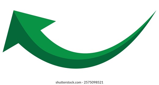 Green curved graph with arrow icon. Arrow illustration pointing up. Counterclockwise direction pointer. single arrow, sign left down isolated on white background.  1176