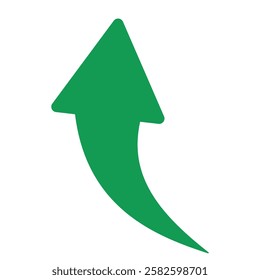 Green curved graph with arrow icon. Arrow illustration pointing up. Counterclockwise direction pointer. single arrow, 