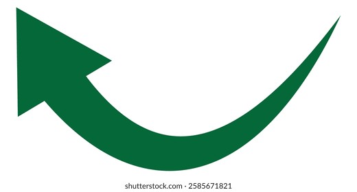 Green curved graph with arrow icon. Arrow illustration pointing up. Counterclockwise direction pointer.  Vector illustration isolated on white background. 1176