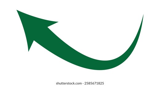 Green curved graph with arrow icon. Arrow illustration pointing up. Counterclockwise direction pointer.  Vector illustration isolated on white background. 1176