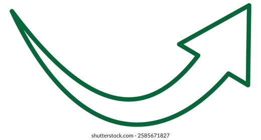 Green curved graph with arrow icon. Arrow illustration pointing up. Counterclockwise direction pointer.  Vector illustration isolated on white background. 1176