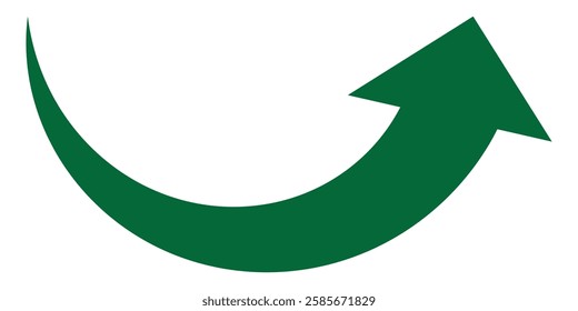 Green curved graph with arrow icon. Arrow illustration pointing up. Counterclockwise direction pointer.  Vector illustration isolated on white background. 1176