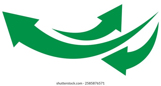 Green curved graph with arrow icon. Arrow illustration pointing up. profit arrow head. Growing business green indicator. Simple long green curved arrow concept of sales symbol. 