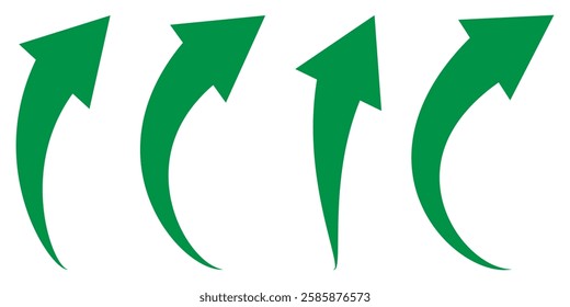 Green curved graph with arrow icon. Arrow illustration pointing up. profit arrow head. Growing business green indicator. Simple long green curved arrow concept of sales symbol. 