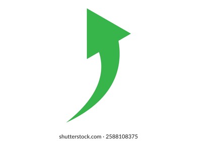 Green curved graph with arrow icon. Arrow illustration pointing up. Counterclockwise direction pointer. single arrow, sign left down isolated on white background. Vector illustration