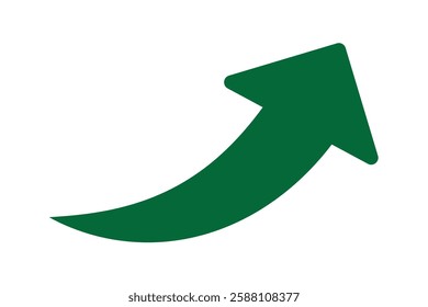 Green curved graph with arrow icon. Arrow illustration pointing up. Counterclockwise direction pointer. single arrow, sign left down isolated on white background. Vector illustration