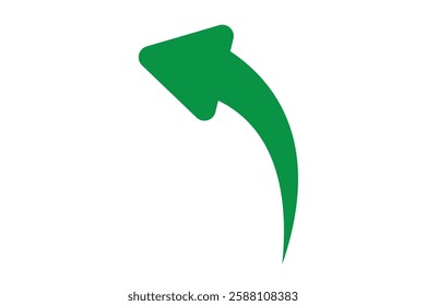 Green curved graph with arrow icon. Arrow illustration pointing up. Counterclockwise direction pointer. single arrow, sign left down isolated on white background. Vector illustration