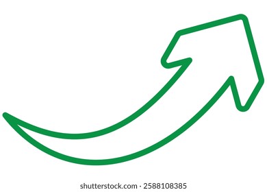 Green curved graph with arrow icon. Arrow illustration pointing up. Counterclockwise direction pointer. single arrow, sign left down isolated on white background. Vector illustration