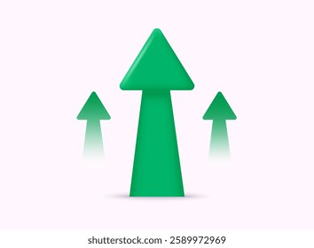 Green curved graph with arrow icon. Arrow illustration pointing up. 3d vector illustration.