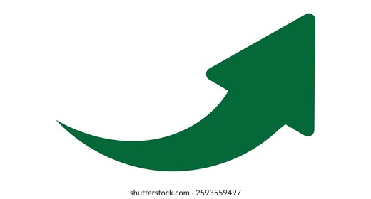 Green curved graph with arrow icon. Arrow illustration pointing up. Counterclockwise direction pointer. single arrow, sign left down isolated on white background. Vector illustration.