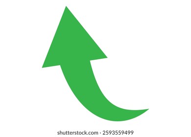 Green curved graph with arrow icon. Arrow illustration pointing up. Counterclockwise direction pointer. single arrow, sign left down isolated on white background. Vector illustration.