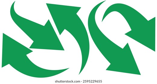 Green curved graph with arrow icon. Green long curved arrow icon set isolated on white background. Curved arrow sign.