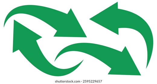 Green curved graph with arrow icon. Green long curved arrow icon set isolated on white background. Curved arrow sign.