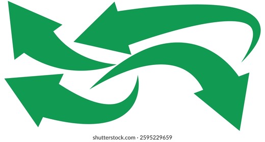 Green curved graph with arrow icon. Green long curved arrow icon set isolated on white background. Curved arrow sign.