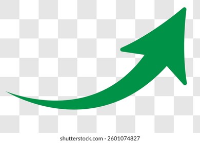 Green curved graph with arrow icon. Arrow illustration pointing up. Counterclockwise direction pointer. single arrow, sign right up isolated on white background. Vector illustration. flat style.

