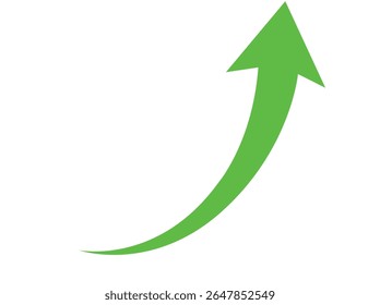 Green Curved Graph with Arrow Icon. Arrow Illustration Painting Sub. Direction Pointer in Countersiloquies. Single Arrow. Trend Graphic Dark Green, red, black, blue color full vibrant blue upward curv