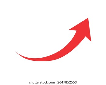 Green Curved Graph with Arrow Icon. Arrow Illustration Painting Sub. Direction Pointer in Countersiloquies. Single Arrow. Trend Graphic Dark Green, red, black, blue color full vibrant blue upward curv