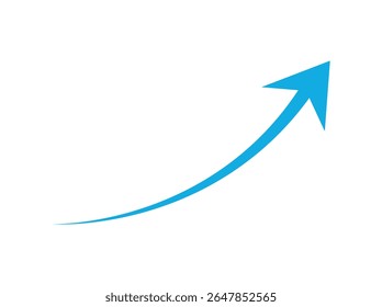 Green Curved Graph with Arrow Icon. Arrow Illustration Painting Sub. Direction Pointer in Countersiloquies. Single Arrow. Trend Graphic Dark Green, red, black, blue color full vibrant blue upward curv