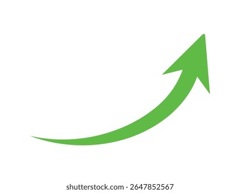 Green Curved Graph with Arrow Icon. Arrow Illustration Painting Sub. Direction Pointer in Countersiloquies. Single Arrow. Trend Graphic Dark Green, red, black, blue color full vibrant blue upward curv