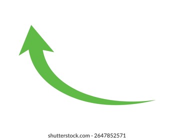 Green Curved Graph with Arrow Icon. Arrow Illustration Painting Sub. Direction Pointer in Countersiloquies. Single Arrow. Trend Graphic Dark Green, red, black, blue color full vibrant blue upward curv