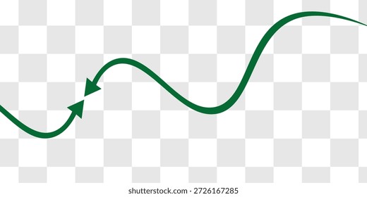 Gráfico curvo verde com ícone de seta. Ilustração de seta apontando para cima. Ponteiro de direção no sentido anti-horário. seta única, inscreva-se à direita isolado no fundo branco. Ilustração vetorial. estilo plano.
