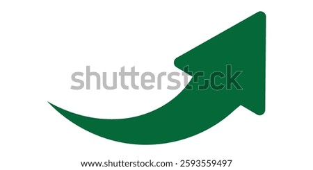 Green curved graph with arrow icon. Arrow illustration pointing up. Counterclockwise direction pointer. single arrow, sign left down isolated on white background. Vector illustration.