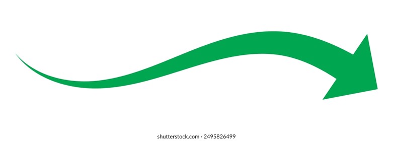 Grüner gebogener Graph mit Pfeil nach unten. EPS 10