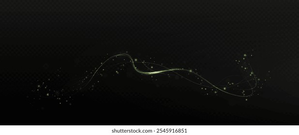 Green curved light line, rope, tape. Smooth festive green line png with light effects. Light green Twirl png. Curve light effect of line.	
