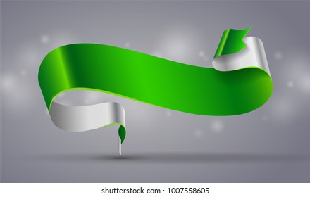 Green curved ribbon or banner on dark background. JPG include isolated path