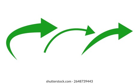  Green Curved Right Arrow Set. Vector Share and Redo Icons.