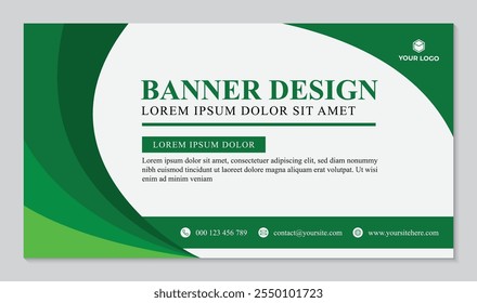Green curved shape design banner template white background elegant, vector business flyer template