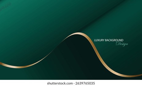 Green curved shape with gold line vector design. Luxury green background. Green abstract background. Luxury style. Suit for banner, business card, invitation, presentation, product template, etc.