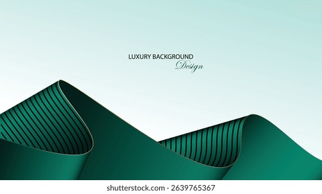 Green curved shape with gold line vector design. Luxury green background. Green abstract background. Luxury style. Suit for banner, business card, invitation, presentation, product template, etc.