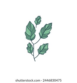 Green curved sprout with silhouette leaf. Icon Isolated on white.