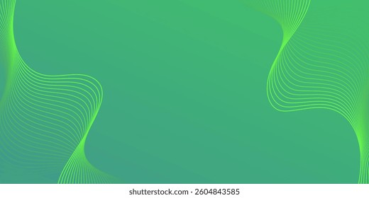 Green curved wavy line background. Flow motion lines. Simple business green background with flowing smooth wave lines for presentation, website, banner, ads, posters. 