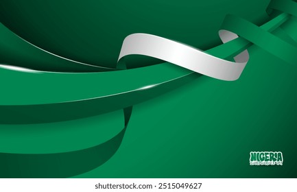 Green curves in 3d design wrapped with green and white ribbon. Nigeria independence day background. Nigeria national day campaign