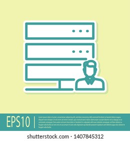 Green Customer care server icon isolated on yellow background. Tech support concept with male operator. Call center sign. Vector Illustration