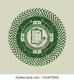 Green customer feedback icon inside grunge style stamp