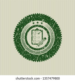Green customer feedback icon inside rubber seal