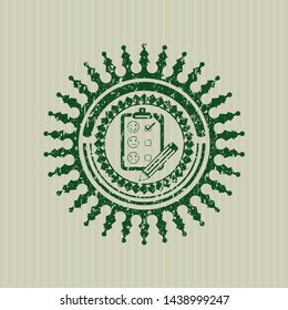 Green customer feedback icon inside distressed rubber texture