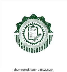 Green customer feedback icon inside grunge seal
