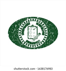 Green customer feedback icon inside distress rubber grunge texture seal