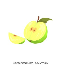 Green Cut Apfel Handgezeichnet frische Fruchtkartoon Illustration