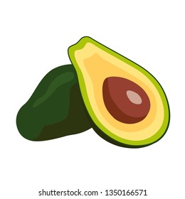 green cut avocado two pieces on white background