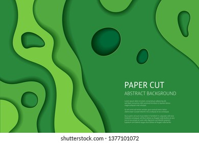 Green cut out 3d paper effect abstract background. Vector design layout, banner templates.