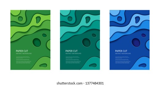Green cut out 3d paper effect abstract background. Vector design layout, banner templates.