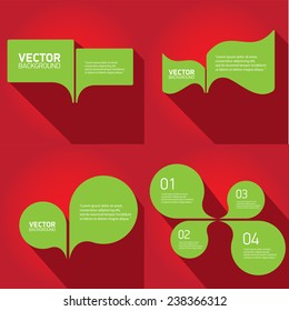 green cut paper speech bubbles on red. speech bubbles set. vector illustration.