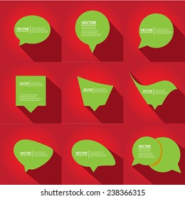 green cut paper speech bubbles on red. speech bubbles set. vector illustration.